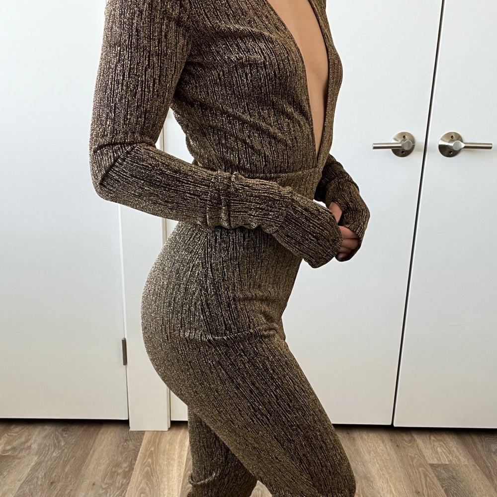 Genesis Deep V Jumpsuit in Gold and Black